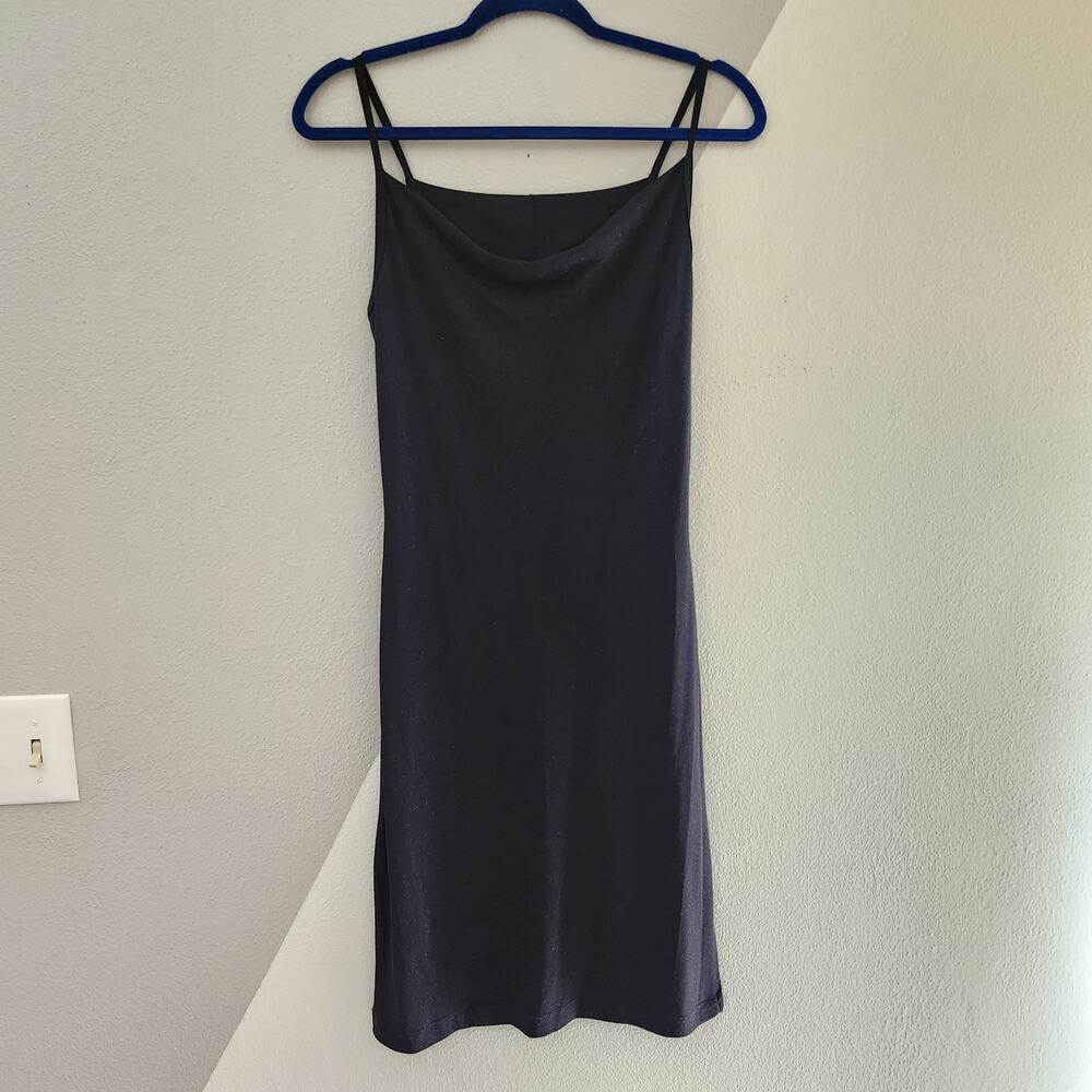 90s Rocket Candy gold sparkle cowl neck little black dress S